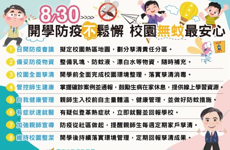 開學防疫不鬆懈，校園無蚊最安心！南市教育局提出八項防疫策略