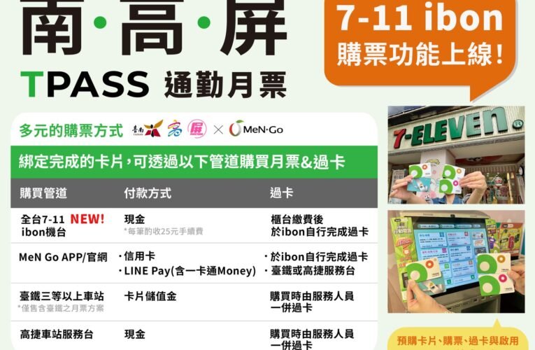 10/16起 台南7-11 ibon機台可購買TPASS月票方案 民讚太方便