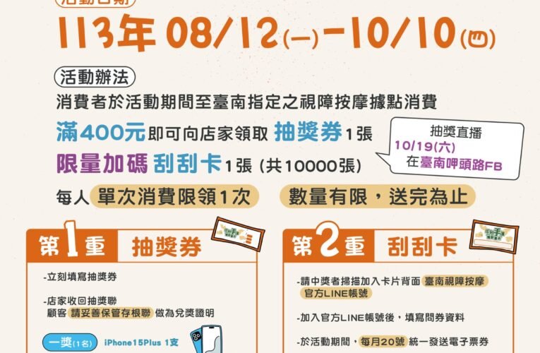 觸動臺南400 視障按摩1刮2抽送3C開跑